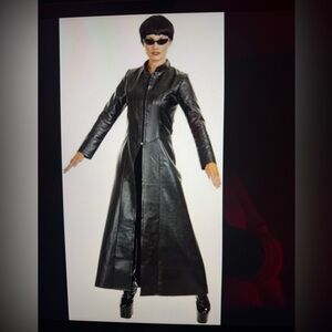 Charades Street Diva Black Faux Leather Matrix Trench Coat Adult XL